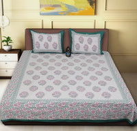 Thumbnail for Rudra Bazaar Sea Green 210 TC Cotton Double King Bedsheet With 2 Pillow Covers