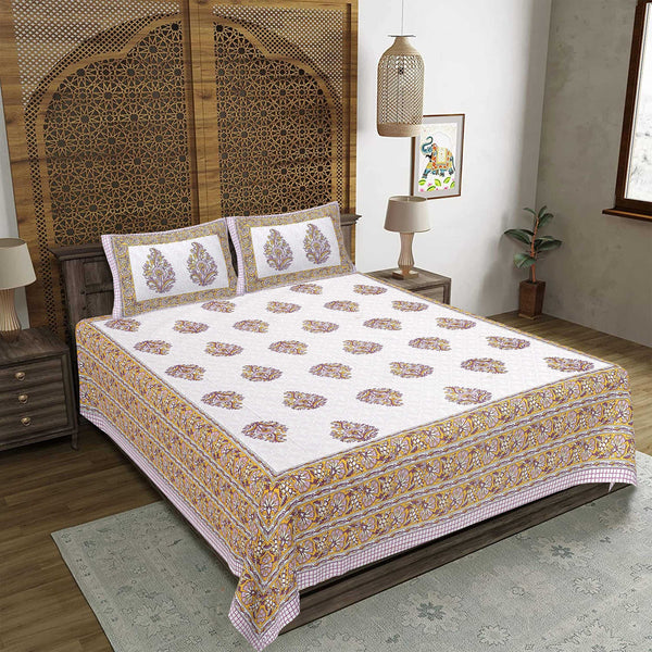 rudra-bazaar-purple-gold-210-tc-cotton-double-king-bedsheet-with-2-pillow-cover