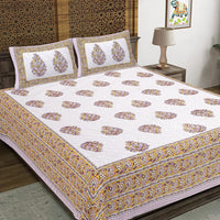 Thumbnail for Rudra Bazaar Purple Gold 210 TC Cotton Double King Bedsheet With 2 Pillow Covers