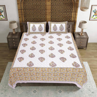 Thumbnail for Rudra Bazaar Purple Gold 210 TC Cotton Double King Bedsheet With 2 Pillow Covers