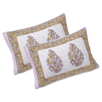 Thumbnail for Rudra Bazaar Purple Gold 210 TC Cotton Double King Bedsheet With 2 Pillow Covers