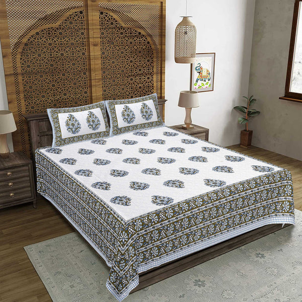 rudra-bazaar-blue-green-210-tc-cotton-double-king-bedsheet-with-2-pillow-cover