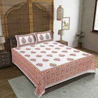 Thumbnail for rudra-bazaar-orange-210-tc-cotton-double-king-bedsheet-with-2-pillow-cover