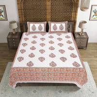 Thumbnail for Rudra Bazaar Orange 210 TC Cotton Double King Bedsheet With 2 Pillow Covers