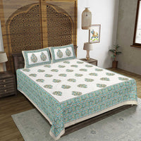 Thumbnail for rudra-bazaar-green-210-tc-cotton-double-king-bedsheet-with-2-pillow-cover