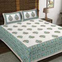Thumbnail for Rudra Bazaar Green 210 TC Cotton Double King Bedsheet With 2 Pillow Covers