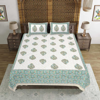 Thumbnail for Rudra Bazaar Green 210 TC Cotton Double King Bedsheet With 2 Pillow Covers