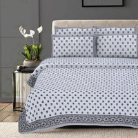 Thumbnail for Rudra Bazaar Grey 210 TC Cotton Double King Bedsheet With 2 Pillow Covers