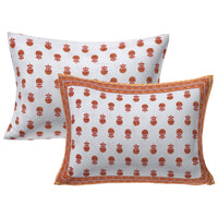 Thumbnail for Rudra Bazaar Orange 210 TC Cotton Double King Bedsheet With 2 Pillow Covers