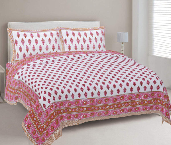 rudra-bazaar-pink-210-tc-cotton-double-king-bedsheet-with-2-pillow-cover
