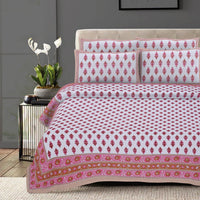 Thumbnail for Rudra Bazaar Pink 210 TC Cotton Double King Bedsheet With 2 Pillow Covers