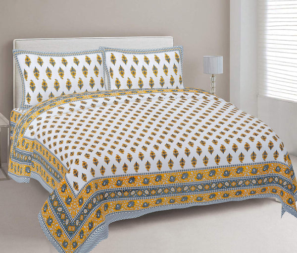 rudra-bazaar-yellow-210-tc-cotton-double-king-bedsheet-with-2-pillow-cover