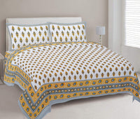 Thumbnail for rudra-bazaar-yellow-210-tc-cotton-double-king-bedsheet-with-2-pillow-cover