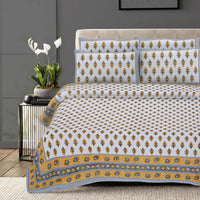 Thumbnail for Rudra Bazaar Yellow 210 TC Cotton Double King Bedsheet With 2 Pillow Covers