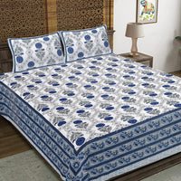Thumbnail for Rudra Bazaar Blue 210 TC Cotton Double King Bedsheet With 2 Pillow Covers