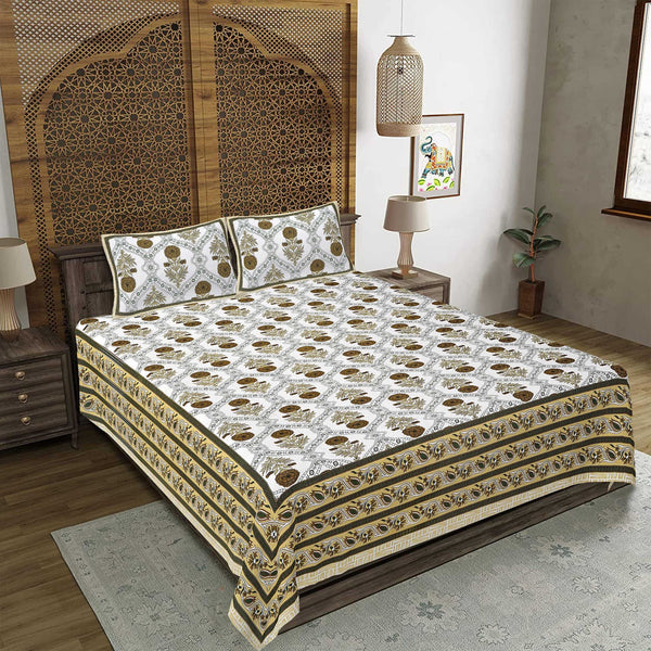rudra-bazaar-green-210-tc-cotton-double-king-bedsheet-with-2-pillow-cover