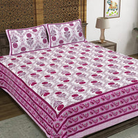 Thumbnail for Rudra Bazaar Pink 210 TC Cotton Double King Bedsheet With 2 Pillow Covers