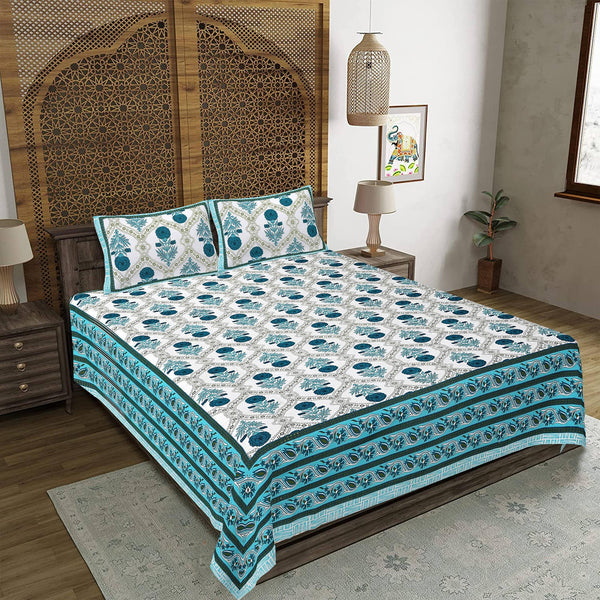rudra-bazaar-turquoise-blue-210-tc-cotton-double-king-bedsheet-with-2-pillow-cover