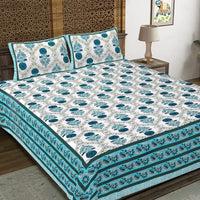 Thumbnail for Rudra Bazaar Turquoise Blue 210 TC Cotton Double King Bedsheet With 2 Pillow Covers