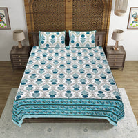 Thumbnail for Rudra Bazaar Turquoise Blue 210 TC Cotton Double King Bedsheet With 2 Pillow Covers