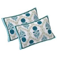 Thumbnail for Rudra Bazaar Turquoise Blue 210 TC Cotton Double King Bedsheet With 2 Pillow Covers