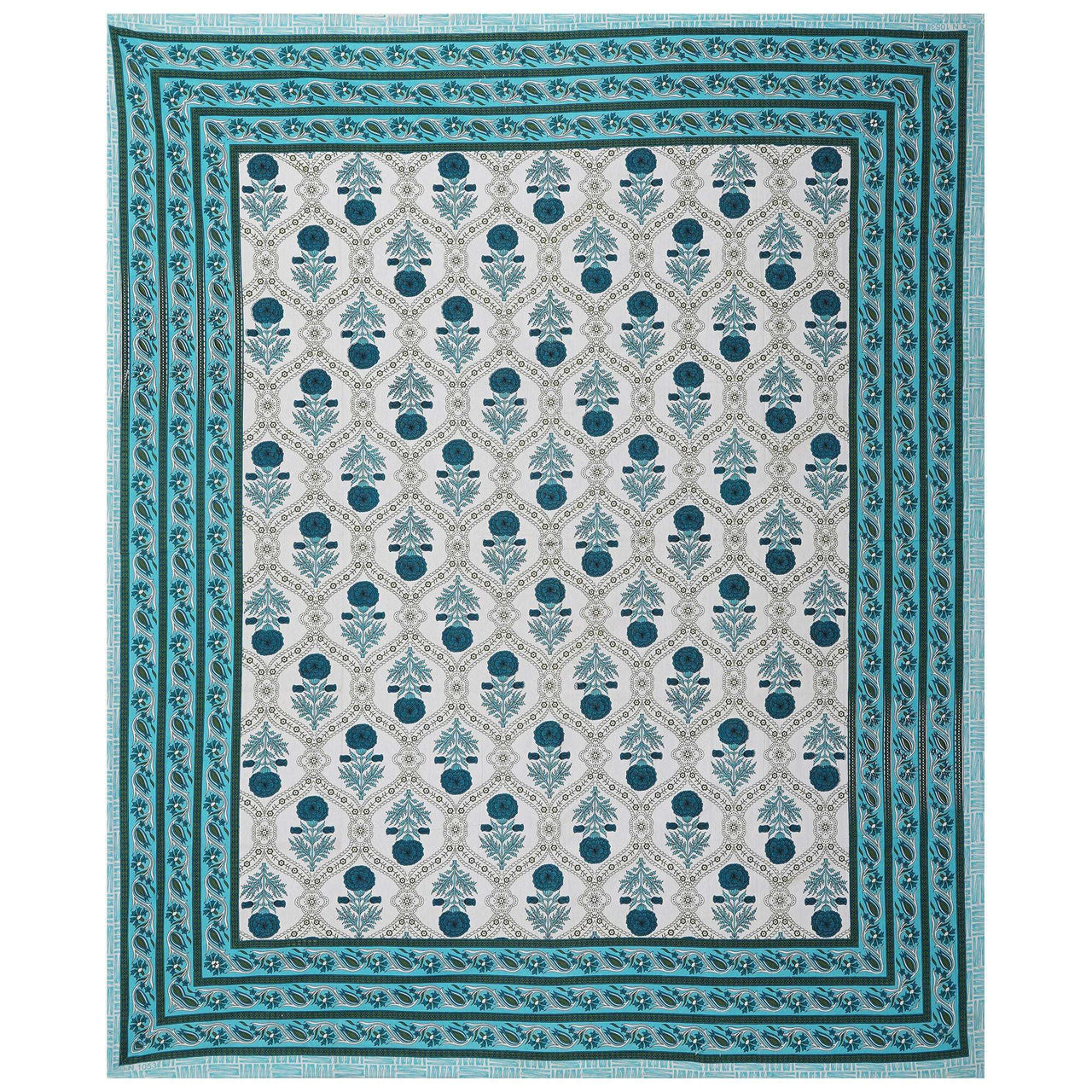 Rudra Bazaar Turquoise Blue 210 TC Cotton Double King Bedsheet With 2 Pillow Covers