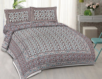 Thumbnail for rudra-bazaar-blue-brown-210-tc-cotton-double-king-bedsheet-with-2-pillow-cover