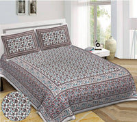 Thumbnail for Rudra Bazaar Blue Brown 210 TC Cotton Double King Bedsheet With 2 Pillow Covers