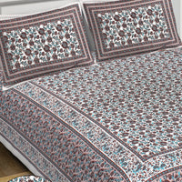 Thumbnail for Rudra Bazaar Blue Brown 210 TC Cotton Double King Bedsheet With 2 Pillow Covers