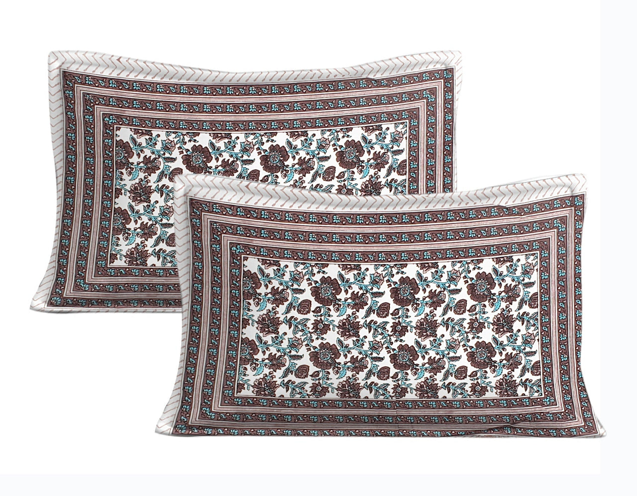 Rudra Bazaar Blue Brown 210 TC Cotton Double King Bedsheet With 2 Pillow Covers