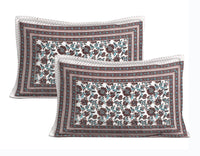 Thumbnail for Rudra Bazaar Blue Brown 210 TC Cotton Double King Bedsheet With 2 Pillow Covers