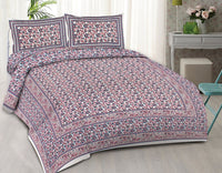 Thumbnail for rudra-bazaar-blue-pink-210-tc-cotton-double-king-bedsheet-with-2-pillow-cover