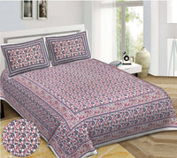 Thumbnail for Rudra Bazaar Blue Pink 210 TC Cotton Double King Bedsheet With 2 Pillow Covers