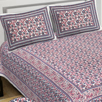 Thumbnail for Rudra Bazaar Blue Pink 210 TC Cotton Double King Bedsheet With 2 Pillow Covers