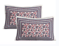 Thumbnail for Rudra Bazaar Blue Pink 210 TC Cotton Double King Bedsheet With 2 Pillow Covers
