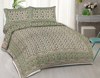 Thumbnail for rudra-bazaar-green-210-tc-cotton-double-king-bedsheet-with-2-pillow-cover