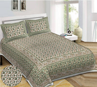 Thumbnail for Rudra Bazaar Green 210 TC Cotton Double King Bedsheet With 2 Pillow Covers