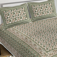 Thumbnail for Rudra Bazaar Green 210 TC Cotton Double King Bedsheet With 2 Pillow Covers