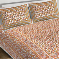 Thumbnail for Rudra Bazaar Orange 210 TC Cotton Double King Bedsheet With 2 Pillow Covers
