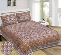 Thumbnail for Rudra Bazaar Purple Brown 210 TC Cotton Double King Bedsheet With 2 Pillow Covers