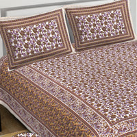 Thumbnail for Rudra Bazaar Purple Brown 210 TC Cotton Double King Bedsheet With 2 Pillow Covers