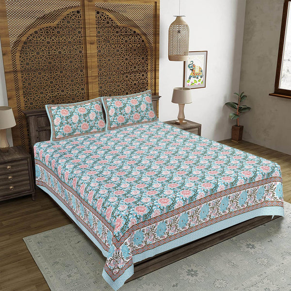 rudra-bazaar-blue-210-tc-cotton-double-king-bedsheet-with-2-pillow-cover