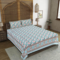 Thumbnail for rudra-bazaar-blue-210-tc-cotton-double-king-bedsheet-with-2-pillow-cover