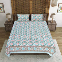 Thumbnail for Rudra Bazaar Blue 210 TC Cotton Double King Bedsheet With 2 Pillow Covers