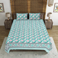 Thumbnail for Rudra Bazaar Sea Green 210 TC Cotton Double King Bedsheet With 2 Pillow Covers