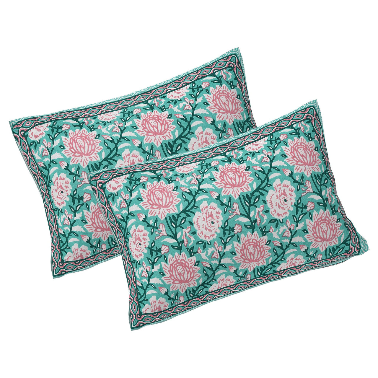 Rudra Bazaar Sea Green 210 TC Cotton Double King Bedsheet With 2 Pillow Covers