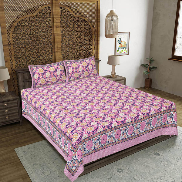 rudra-bazaar-pink-210-tc-cotton-double-king-bedsheet-with-2-pillow-cover