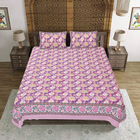 Thumbnail for Rudra Bazaar Pink 210 TC Cotton Double King Bedsheet With 2 Pillow Covers