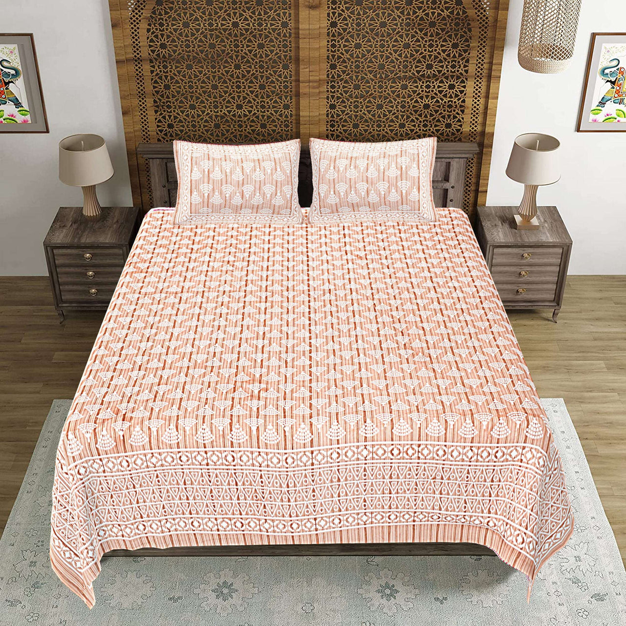 Rudra Bazaar Brown 210 TC Cotton Double King Bedsheet With 2 Pillow Covers