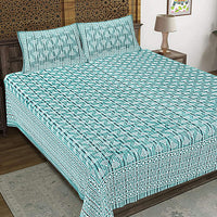 Thumbnail for Rudra Bazaar Sea Green 210 TC Cotton Double King Bedsheet With 2 Pillow Covers